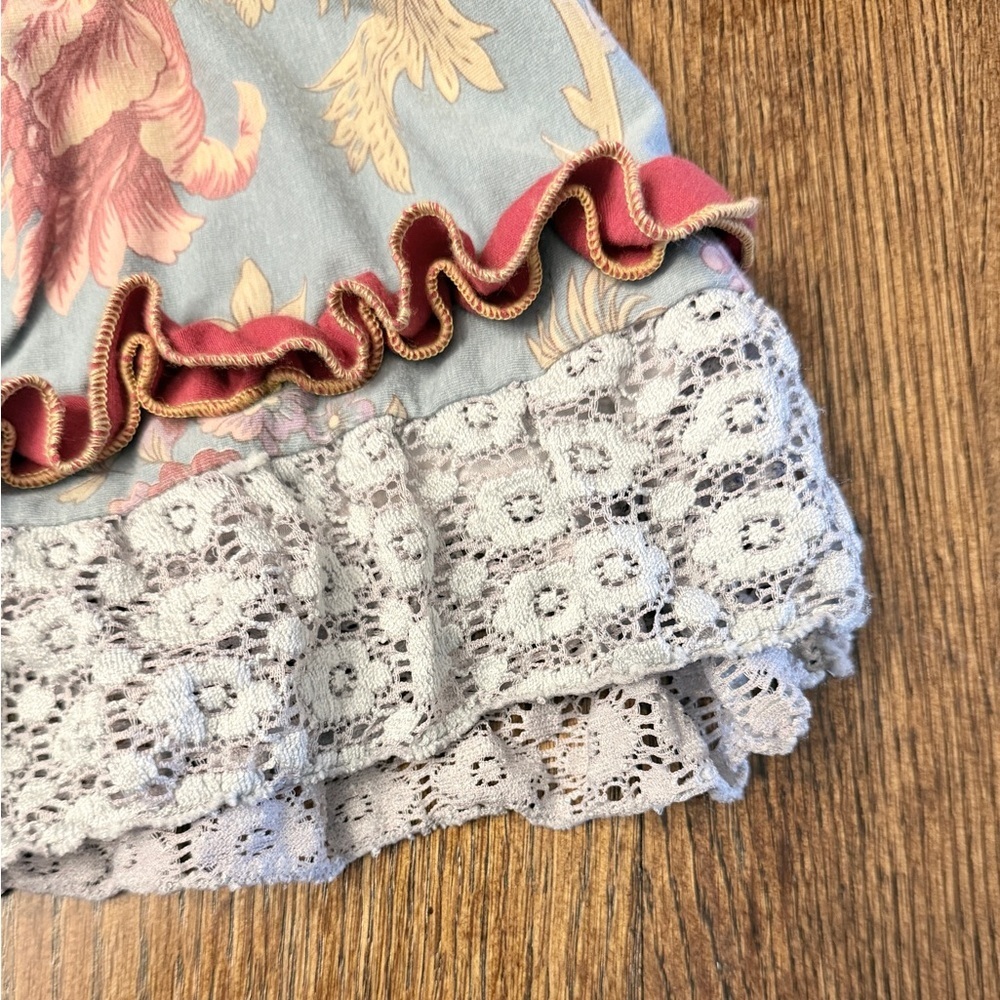 Tutu and Lulu Lace & Blue Floral Ruffle Dress w/ Red Accents 2-3T CUTE! Boho CK - Picture 4 of 7
